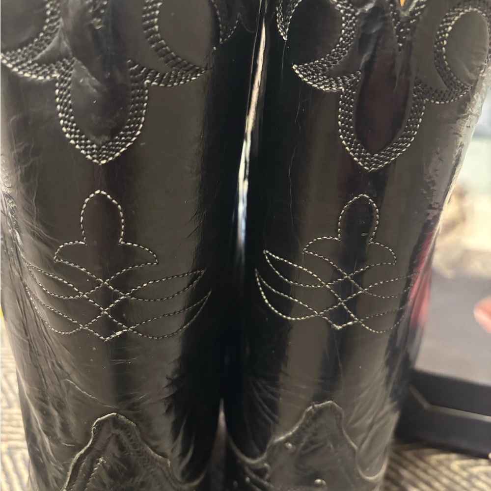 Vintage Lucchese Men's Black Leather and Ostrich Cowboy Boots - Picture 2 of 10